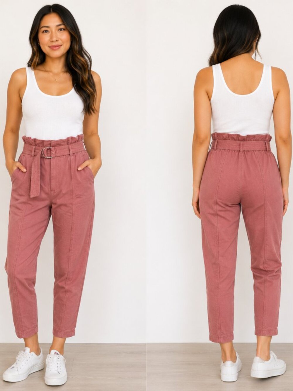 Dynamite Paperbag Waist Pants XS Mauve Dusty Rose Tapered Leg Belted